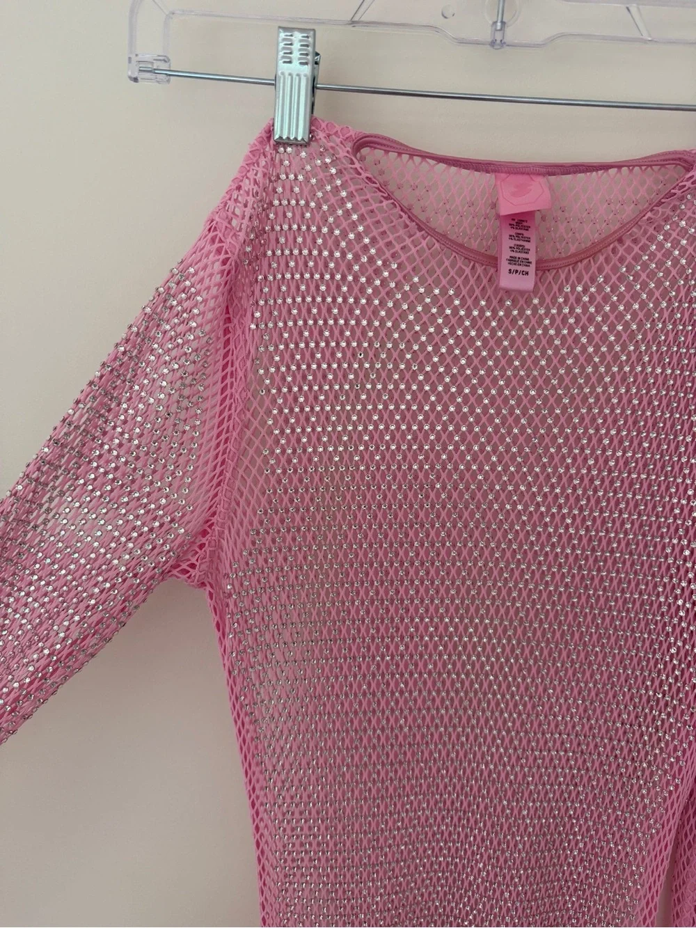 SKIMS X Swarovski Crystals- Stretch Net Long Sleeve Dress Bubble Gum Size Small